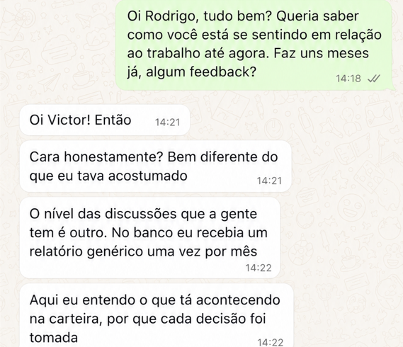 Depoimento de cliente por WhatsApp 1